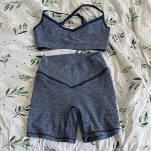 Women's Heathered Daydream Blue Sports Bra and Shorts Set